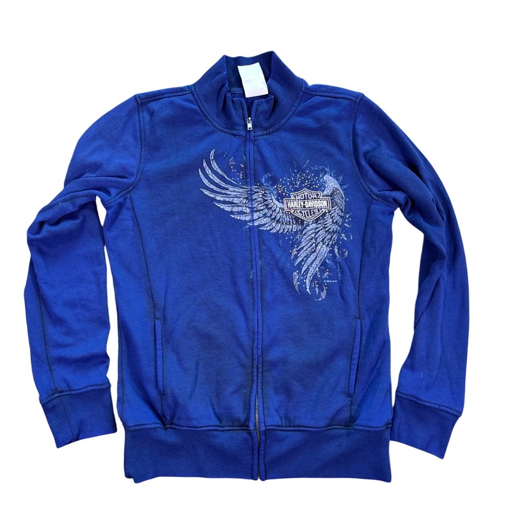 Y2K Harley Davidson Bedazzled Full Zip Jacket Angel Wing Lucky Fort Wayne Size M